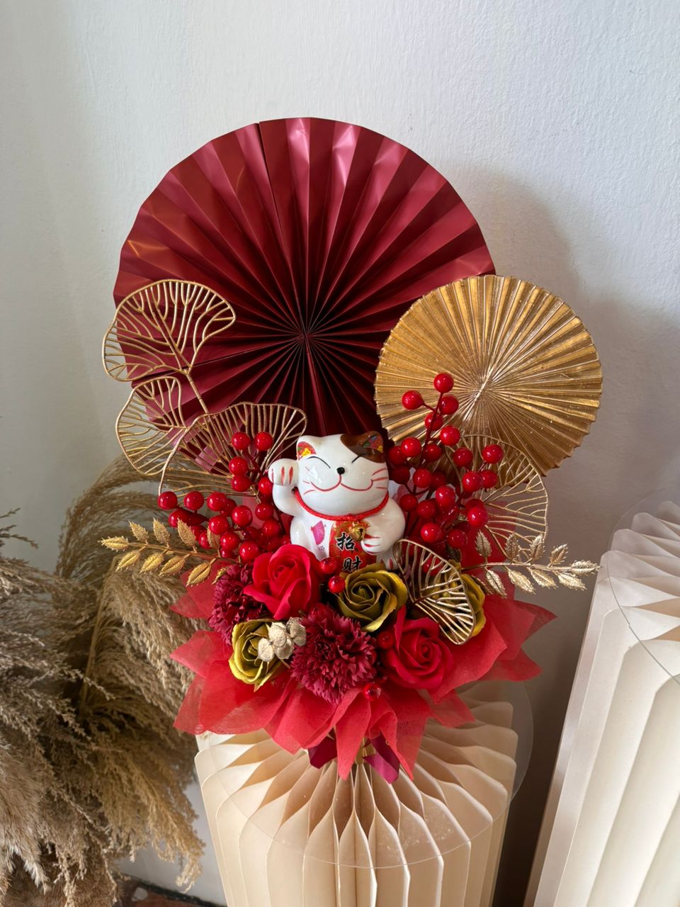 RED GRAND OPENING FLOWER BOX - AUSPICIOUS BOUQUET