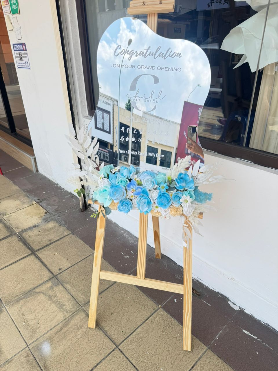 GRAND OPENING MIRROR FLOWER STAND - BLUE SERIES