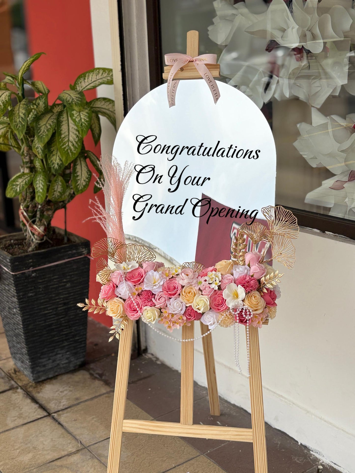 GRAND OPENING MIRROR FLOWER STAND - PINK SERIES